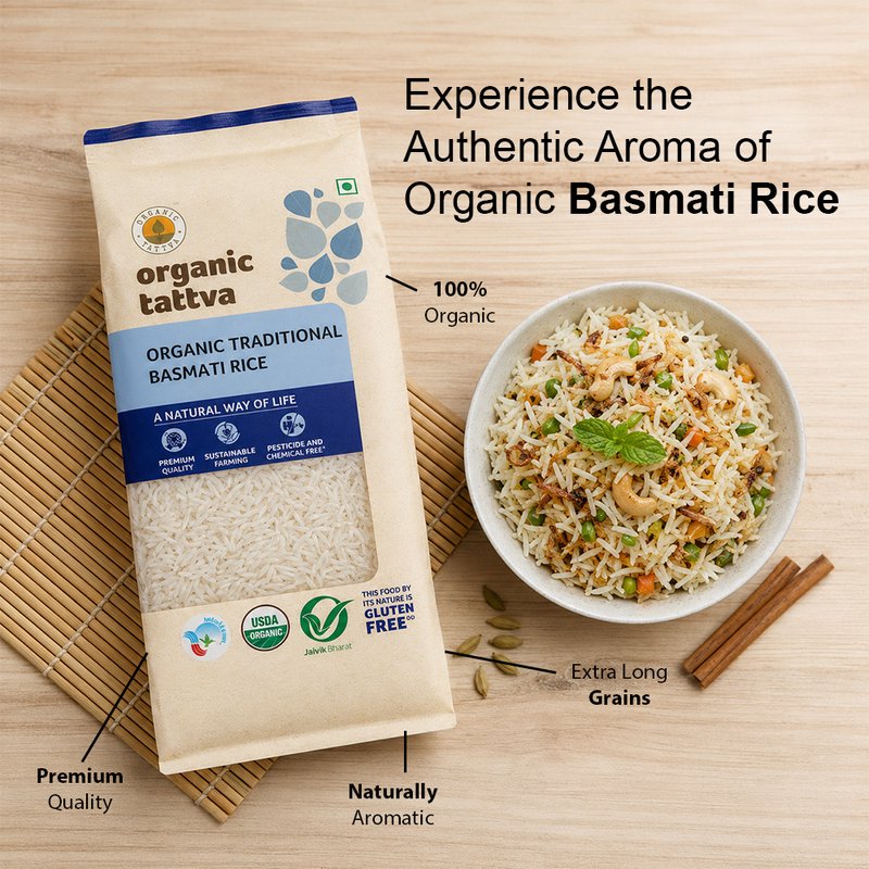 Organic Tattva Traditional Basmati Rice | Long Grain Basmati Rice | Aromatic Rice | Regular & Special Meals Rice