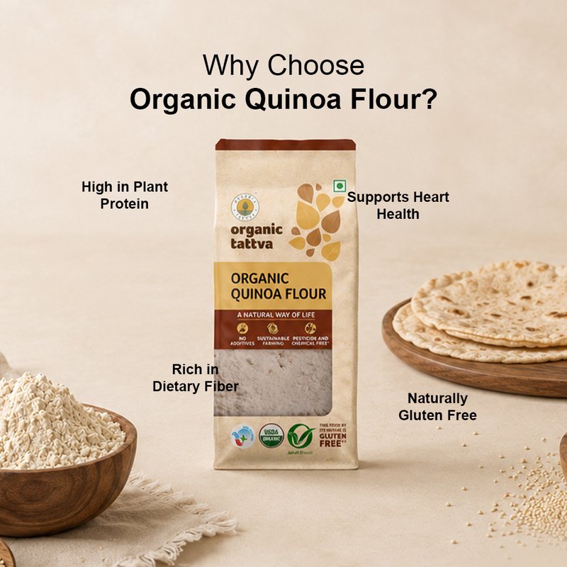 Organic Tattva Quinoa Flour | High Protein Quinoa Atta | Gluten-Free Superfood Flour | Healthy Flour for Rotis, Baking & Everyday Cooking