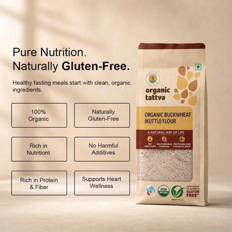 Organic Tattva Kuttu (Buckwheat) Atta | Organic Kuttu Atta | Gluten-Free Atta | Healthy Atta for Fasting and Regular Recipes