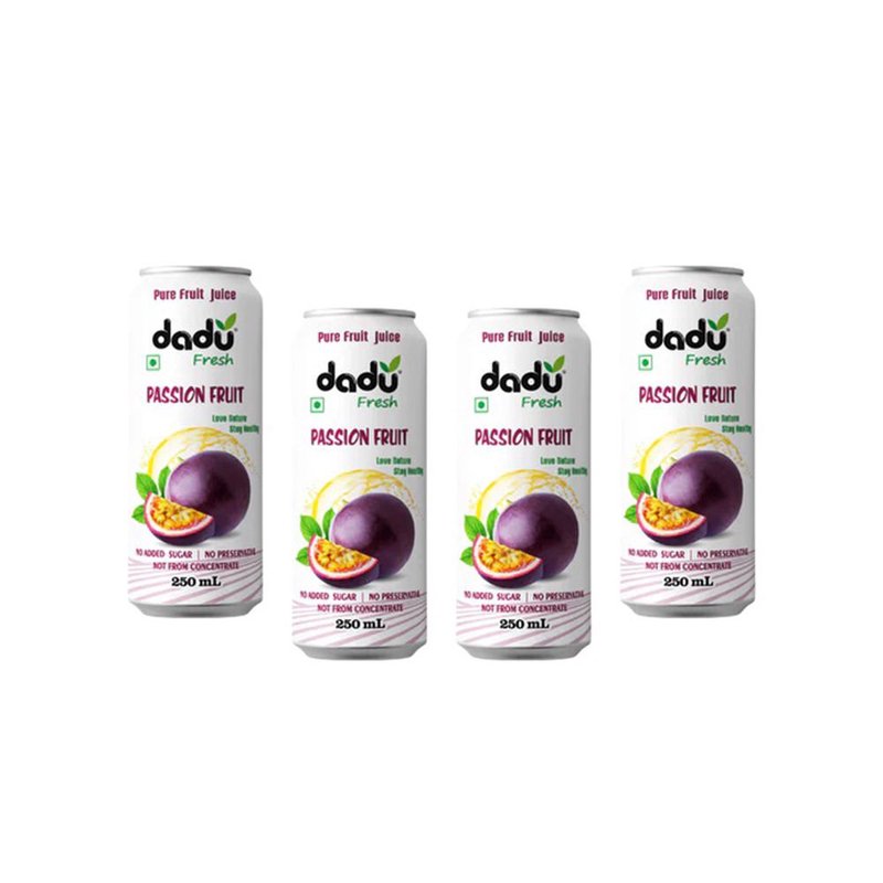 Dadu Fresh Passion Fruit Juice | 4 Cans Combo | 100% Natural Exotic Fruit Juice | Antioxidant Rich Healthy Beverage | No Added Sugar, No Preservatives & Not From Concentrate | Vitamin C Rich Drink for Immunity, Hydration, Energy & Daily Wellness | Refreshing Tropical Juice for Kids & Adults