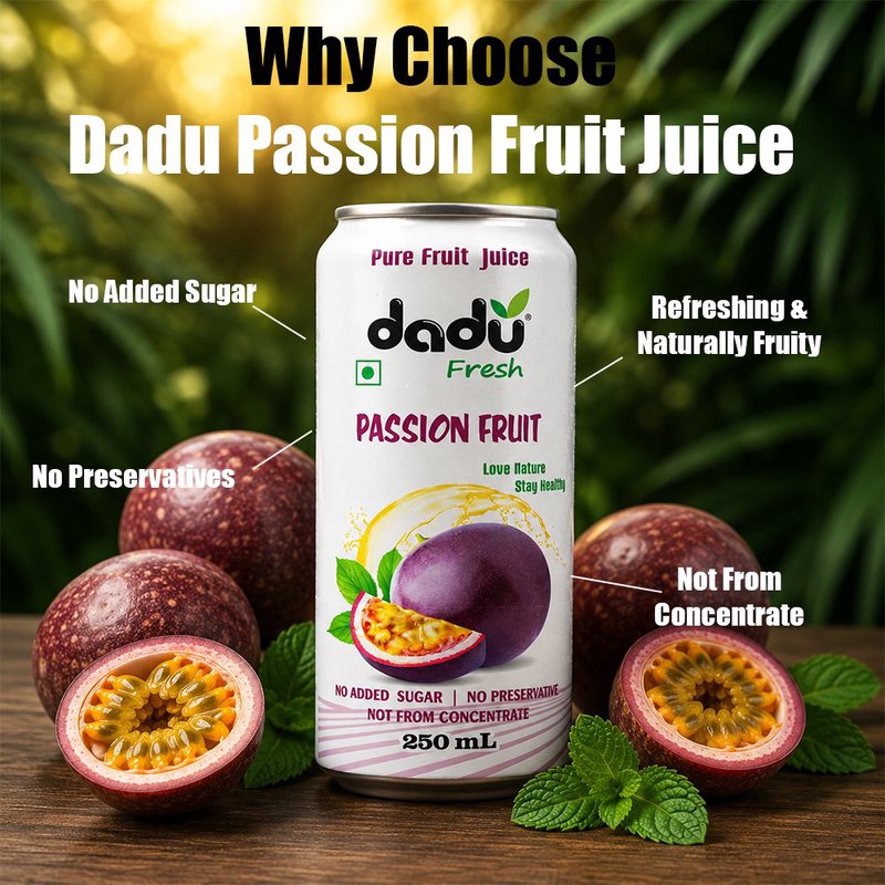 Dadu Fresh Passion Fruit Juice | 4 Cans Combo | 100% Natural Exotic Fruit Juice | Antioxidant Rich Healthy Beverage | No Added Sugar, No Preservatives & Not From Concentrate | Vitamin C Rich Drink for Immunity, Hydration, Energy & Daily Wellness | Refreshing Tropical Juice for Kids & Adults thumbnail 3