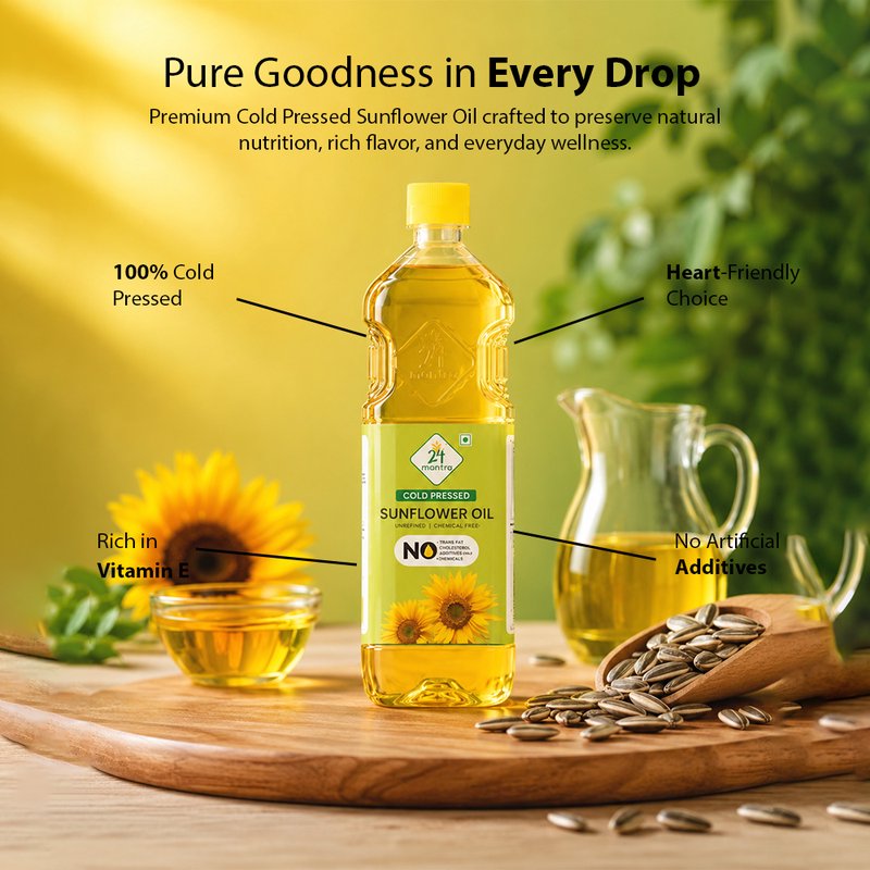 24 Mantra Organic Sunflower Oil | Premium Organic Cooking Oil | Rich in Vitamin E | Light & Versatile