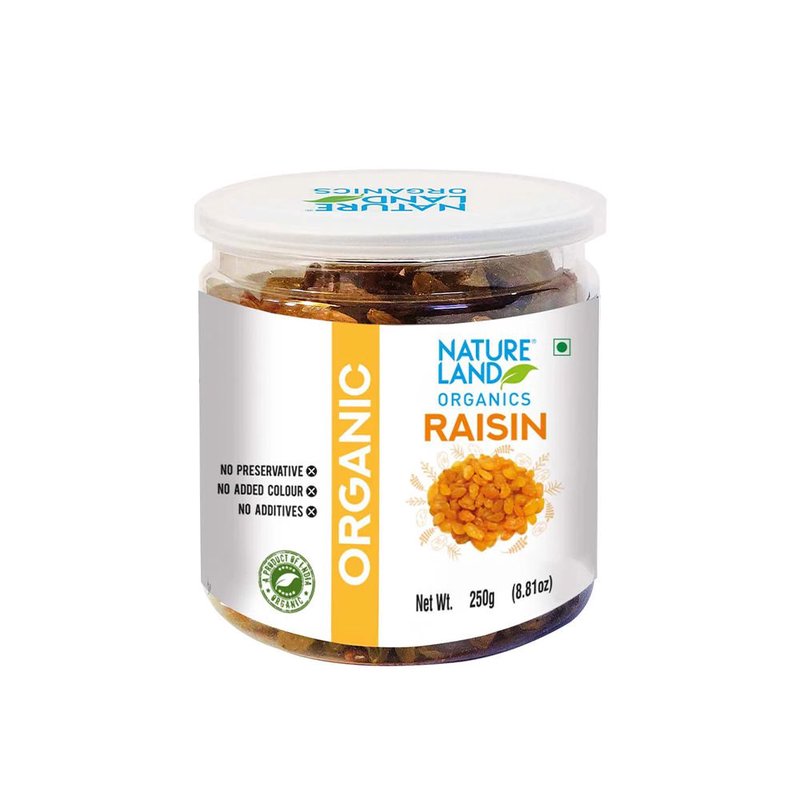 Natureland Organics Raisins 250g | 100% Organic Kishmish | Naturally Sweet Dried Grapes Rich in Fibre & Iron for Snacking, Desserts & Baking