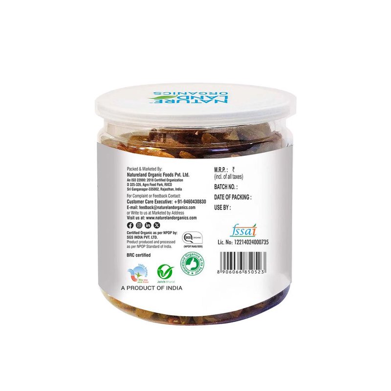 Natureland Organics Raisins 250g | 100% Organic Kishmish | Naturally Sweet Dried Grapes Rich in Fibre & Iron for Snacking, Desserts & Baking thumbnail 2