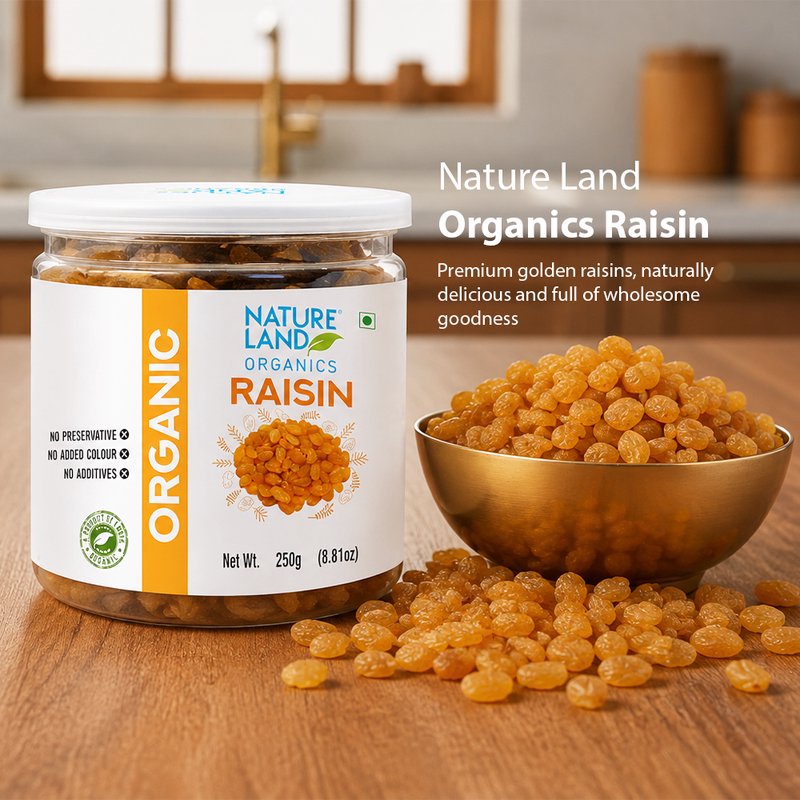 Natureland Organics Raisins 250g | 100% Organic Kishmish | Naturally Sweet Dried Grapes Rich in Fibre & Iron for Snacking, Desserts & Baking