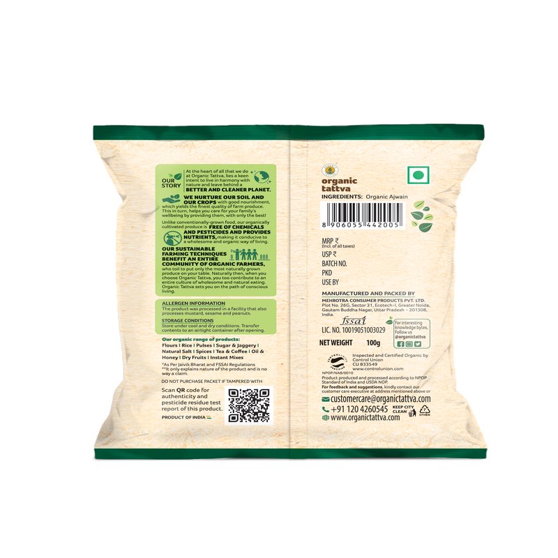 Organic Tattva Ajwain Whole | Organic Carom Seeds | Premium Ajwain | Aromatic Spice for Everyday Cooking