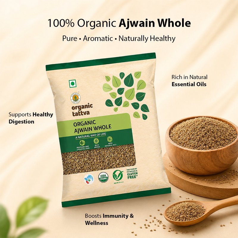 Organic Tattva Ajwain Whole | Organic Carom Seeds | Premium Ajwain | Aromatic Spice for Everyday Cooking