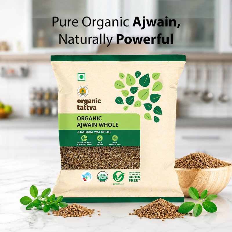 Organic Tattva Ajwain Whole | Organic Carom Seeds | Premium Ajwain | Aromatic Spice for Everyday Cooking