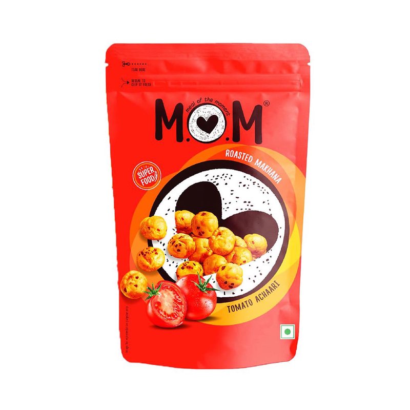 MOM Tomato Achari Makhana 65g | Roasted Fox Nuts | Tangy & Spicy Flavored Makhana | Ready-to-Eat Healthy Snack