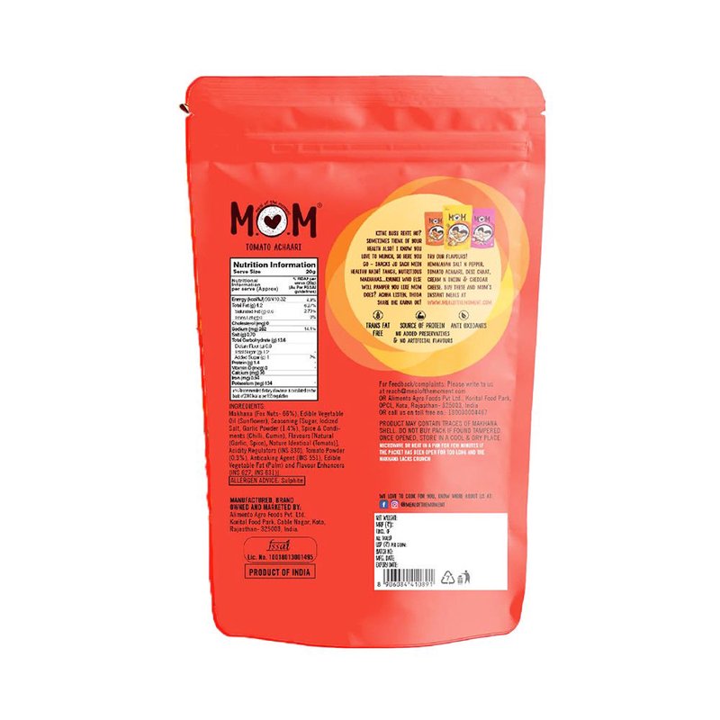 MOM Tomato Achari Makhana 65g | Roasted Fox Nuts | Tangy & Spicy Flavored Makhana | Ready-to-Eat Healthy Snack thumbnail 2