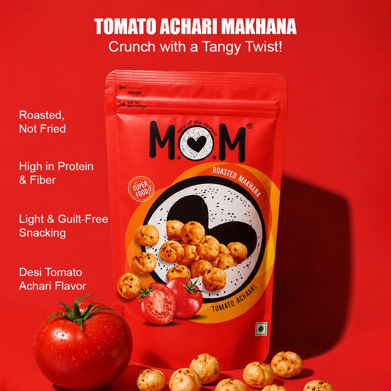 MOM Tomato Achari Makhana 65g | Roasted Fox Nuts | Tangy & Spicy Flavored Makhana | Ready-to-Eat Healthy Snack