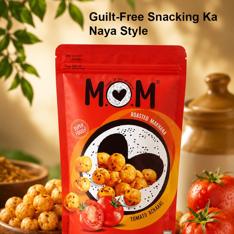 MOM Tomato Achari Makhana 65g | Roasted Fox Nuts | Tangy & Spicy Flavored Makhana | Ready-to-Eat Healthy Snack