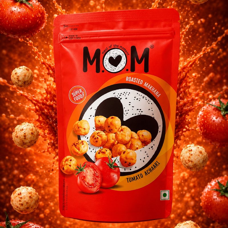 MOM Tomato Achari Makhana 65g | Roasted Fox Nuts | Tangy & Spicy Flavored Makhana | Ready-to-Eat Healthy Snack