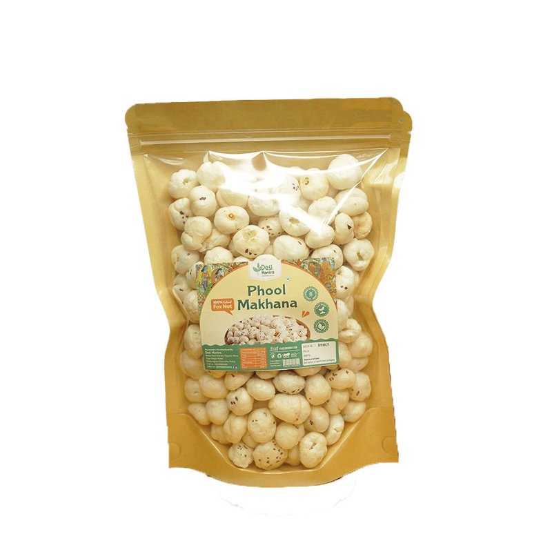 Desi Mantra Handpicked Phool Makhana | Premium Quality Raw Fox Nuts | Light Crunchy & Naturally Nutritious Snack | Rich in Protein & Fiber | Perfect for Roasting & Healthy Eating