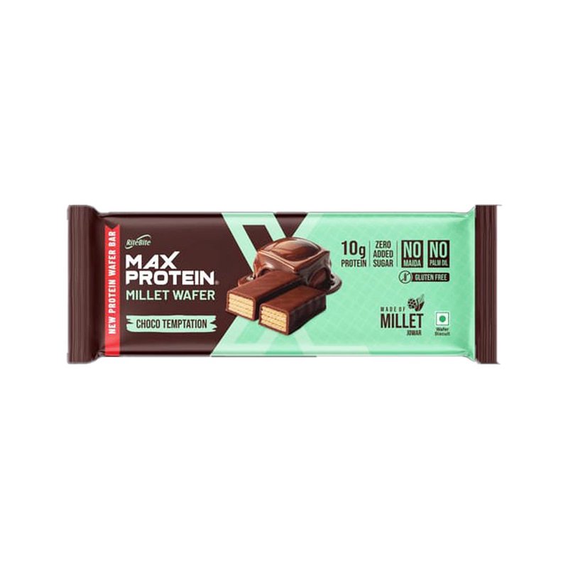 RiteBite Max Protein Choco Temptation Millet Wafer Bar | 10g Protein | Zero Added Sugar | No Maida | No Palm Oil | Crunchy Healthy Snack