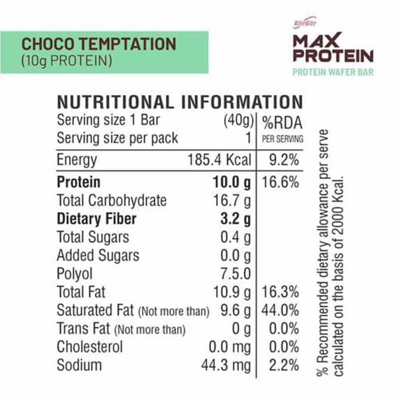 RiteBite Max Protein Choco Temptation Millet Wafer Bar | 10g Protein | Zero Added Sugar | No Maida | No Palm Oil | Crunchy Healthy Snack thumbnail 3