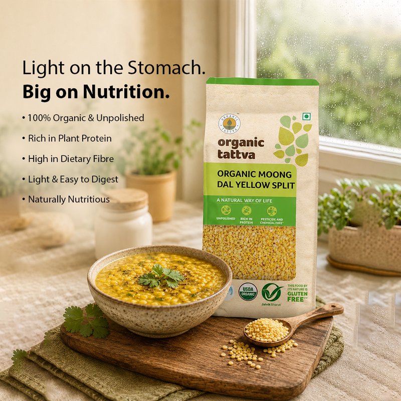 Organic Tattva Yellow Moong Dal Split | Organic Split Yellow Moong Dal | High-Quality Moong Dal | High-Protein Dal for Daily Use
