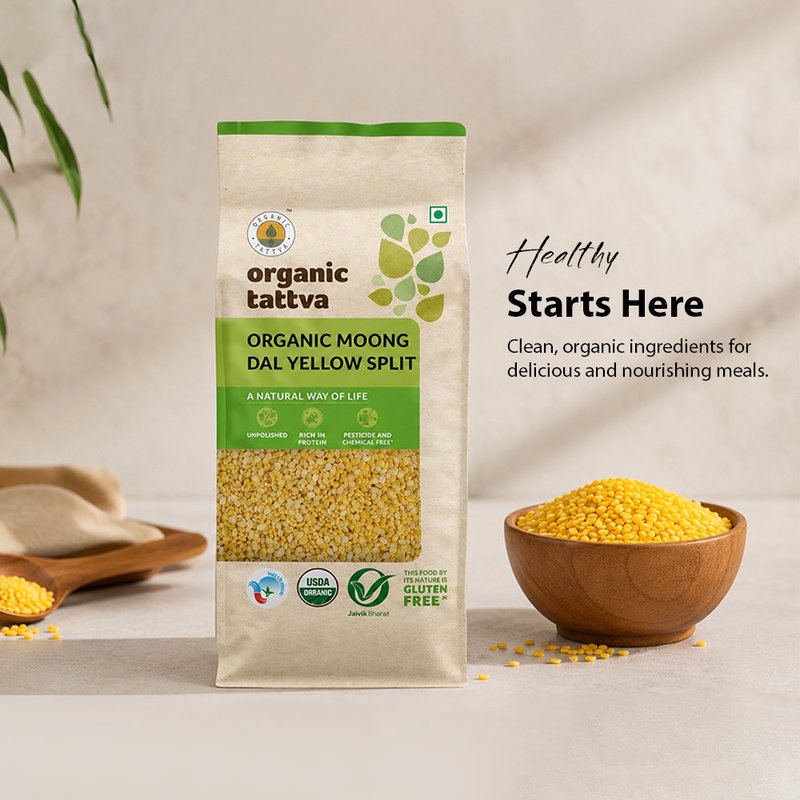Organic Tattva Yellow Moong Dal Split | Organic Split Yellow Moong Dal | High-Quality Moong Dal | High-Protein Dal for Daily Use