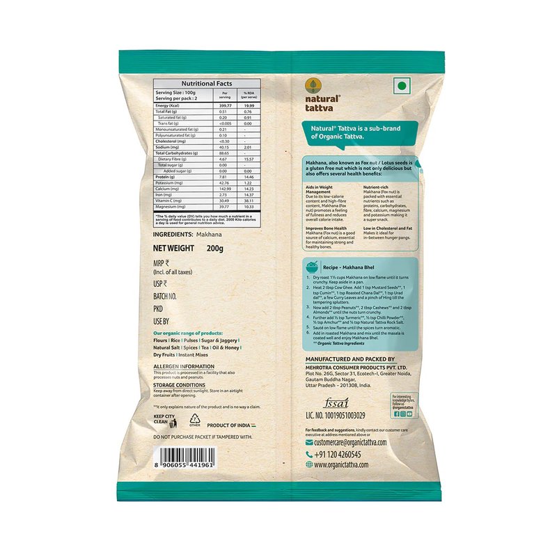 Natural Tattva Makhana | Premium Fox Nuts | Lotus Seeds | Crispy, Healthy & Delicious Snack for Every Day Eating