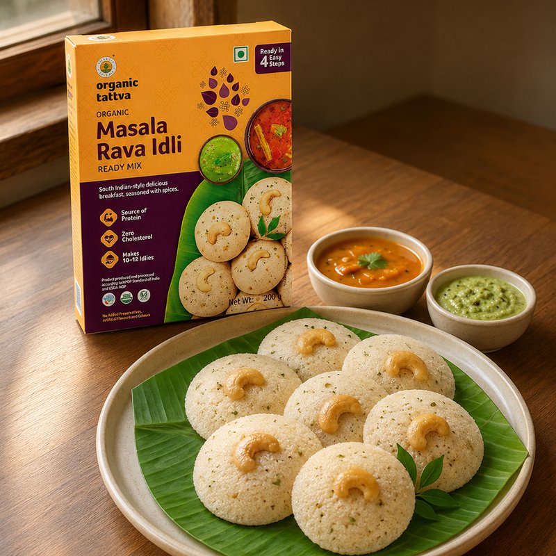 Organic Tattva Masala Rava Idli Ready Mix | Instant Masala Suji Idli Mix | Soft & Flavorful South Indian Breakfast Premix