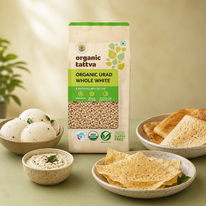 Organic Tattva Urad Dal Whole White | Organic Whole White Urad Dal | Premium White Black Gram | Protein-Packed Lentils for Indian Cooking