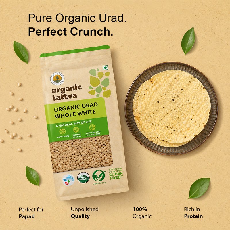 Organic Tattva Urad Dal Whole White | Organic Whole White Urad Dal | Premium White Black Gram | Protein-Packed Lentils for Indian Cooking