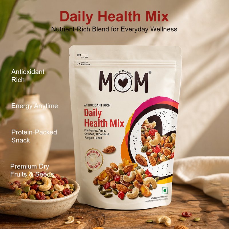 MOM Daily Health Mix 150g | Premium Nuts & Seeds Mix | Ready-to-Eat Healthy Snack | Protein & Fibre-Rich Superfood Mix