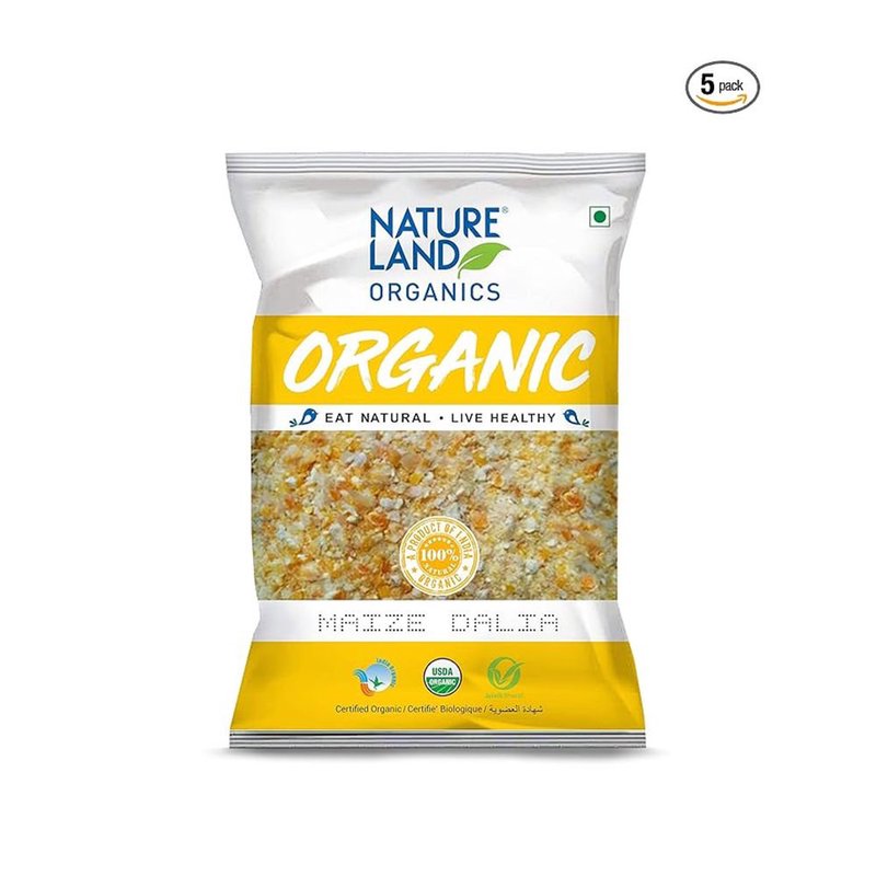Natureland Organics Maize Daliya 500g | 100% Organic Cracked Corn | Fibre-Rich Makka Daliya for Porridge, Upma, Khichdi & Healthy Meals Short Description