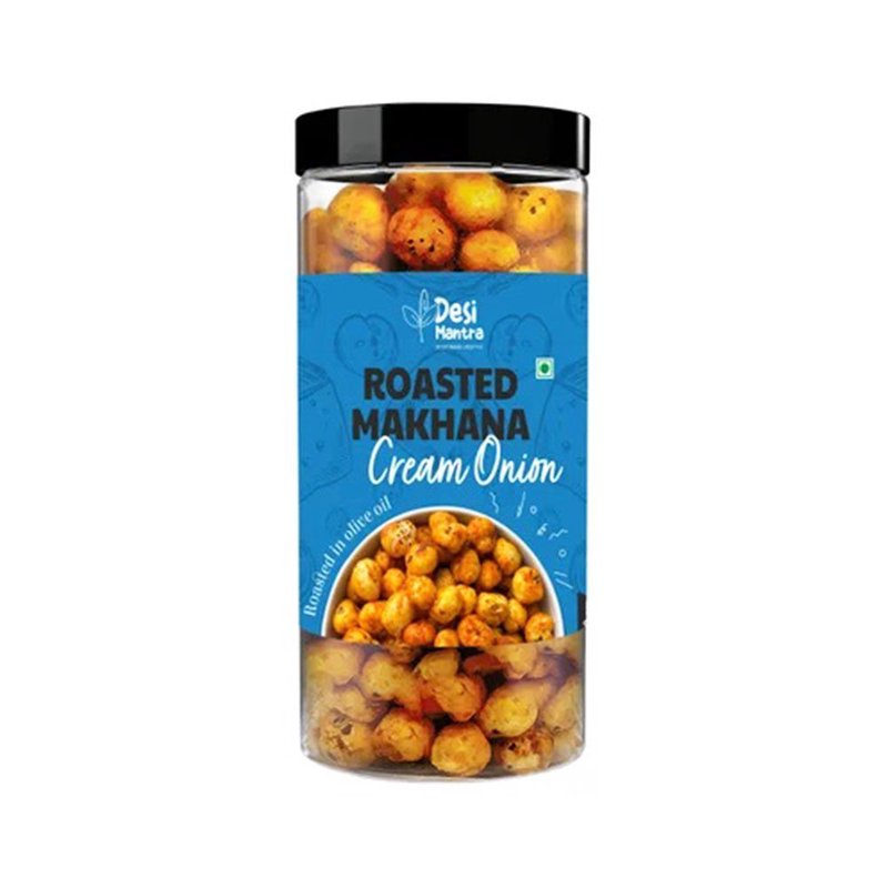 Desi Mantra Roasted Makhana Cream & Onion | Crunchy Flavorful Fox Nuts Snack | Light & Healthy Roasted Makhana | Rich in Protein & Fiber | Perfect for Anytime Guilt-Free Snacking
