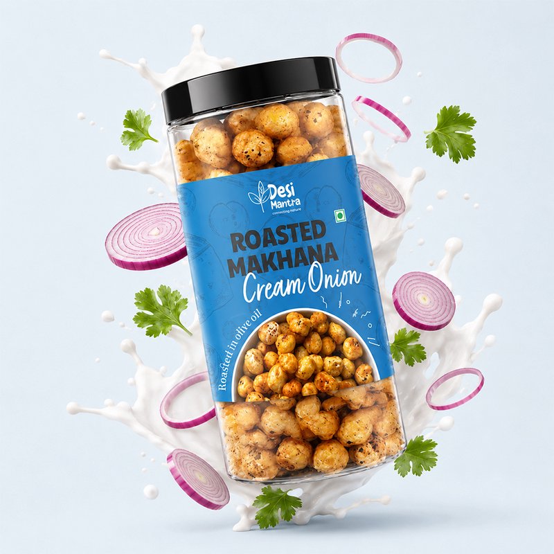 Desi Mantra Roasted Makhana Cream & Onion | Crunchy Flavorful Fox Nuts Snack | Light & Healthy Roasted Makhana | Rich in Protein & Fiber | Perfect for Anytime Guilt-Free Snacking thumbnail 2