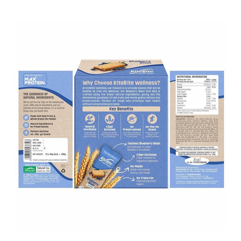 RiteBite Wellness Blueberry Blast Bar | Blueberry & Dry Fruit Energy Bar | Rich in Fiber | Healthy On-the-Go Snack | Ready-to-Eat thumbnail 2