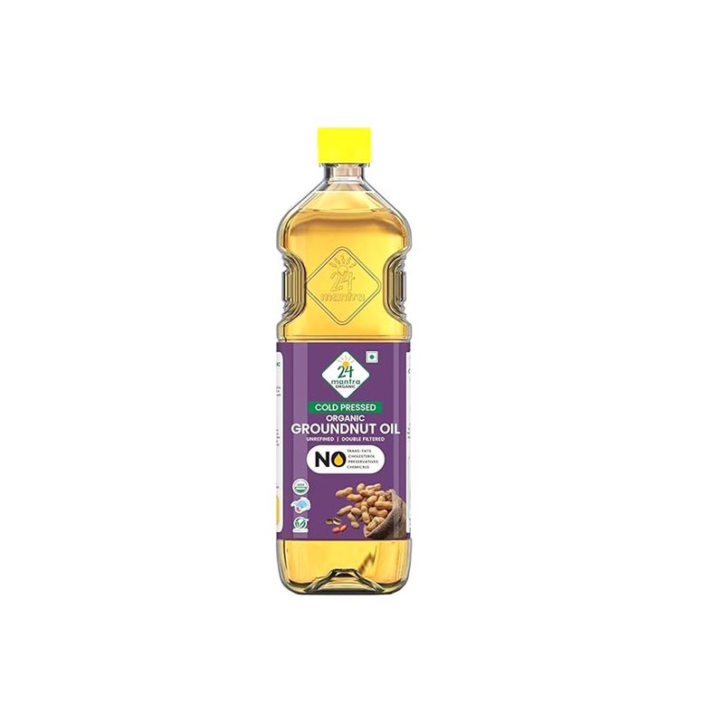 24 Mantra Organic Cold Pressed Groundnut Oil | Wood Pressed Peanut Oil | 100% Organic | Unrefined Cooking Oil
