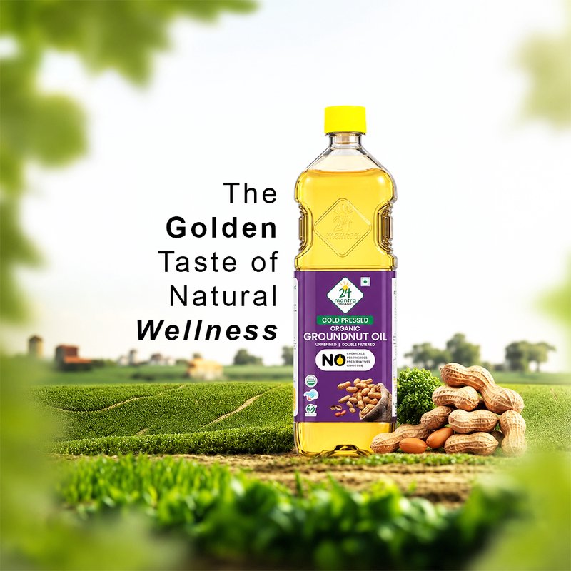 24 Mantra Organic Cold Pressed Groundnut Oil | Wood Pressed Peanut Oil | 100% Organic | Unrefined Cooking Oil