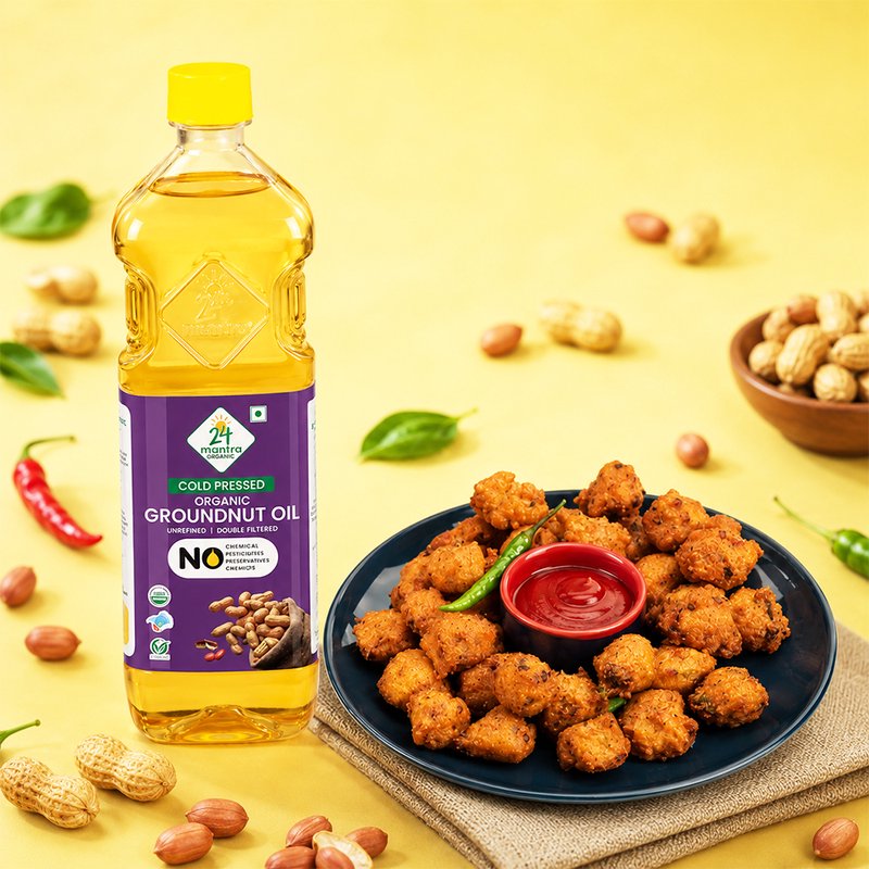 24 Mantra Organic Cold Pressed Groundnut Oil | Wood Pressed Peanut Oil | 100% Organic | Unrefined Cooking Oil