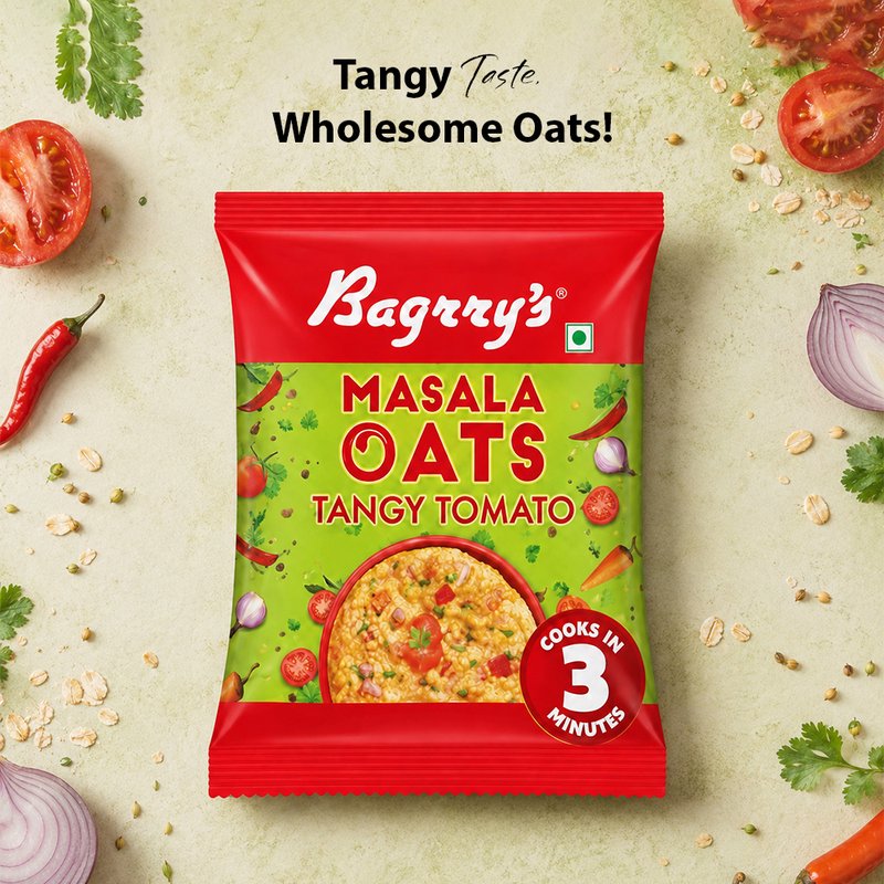 Bagrry’s Masala Oats Tangy Tomato | Instant Savory Oats Meal | High Fiber Healthy Breakfast & Snack | Delicious Tangy Tomato Flavor for Quick Daily Nutrition
