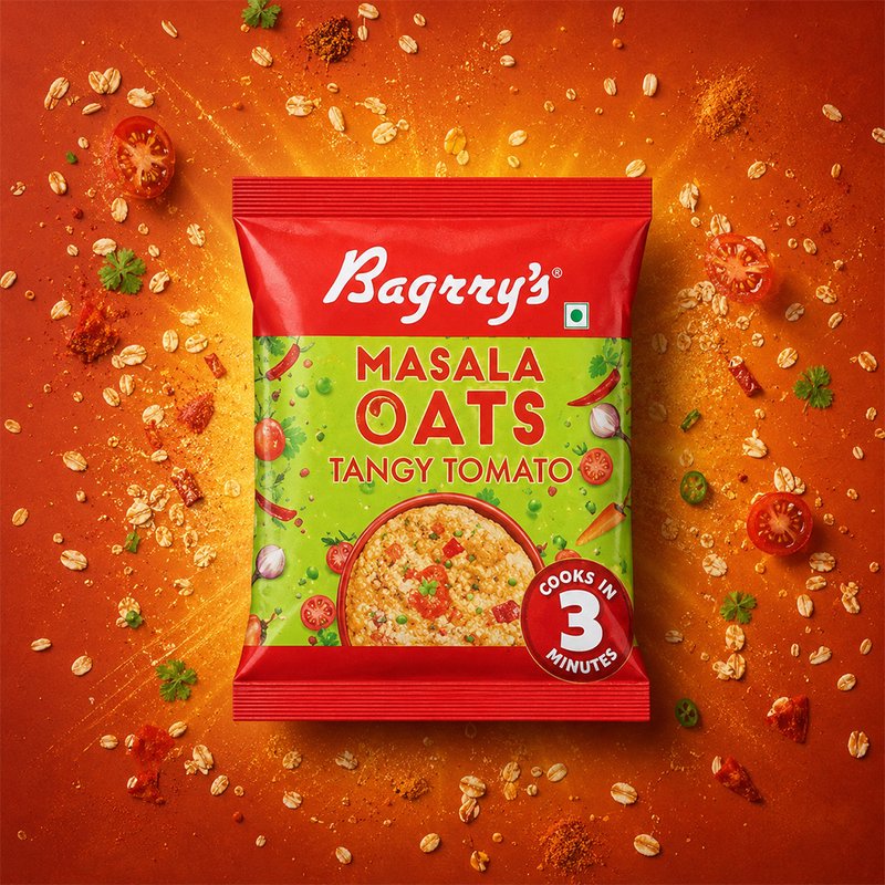 Bagrry’s Masala Oats Tangy Tomato | Instant Savory Oats Meal | High Fiber Healthy Breakfast & Snack | Delicious Tangy Tomato Flavor for Quick Daily Nutrition