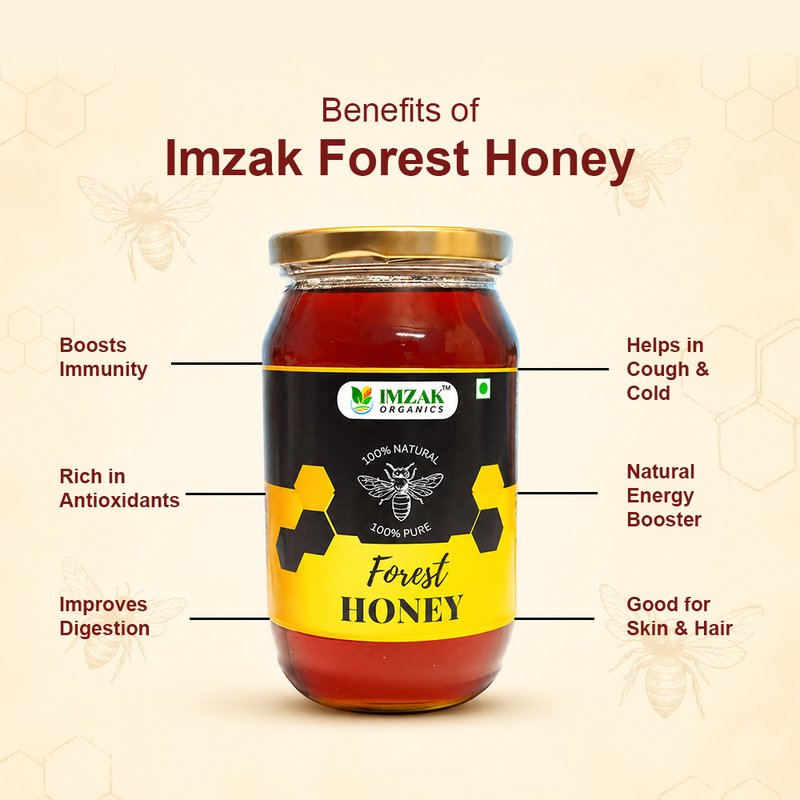 Imzak Forest Honey | 100% Pure Raw & Natural Wild Forest Honey | Unprocessed Honey Rich in Antioxidants, Minerals & Natural Enzymes | Healthy Natural Sweetener for Immunity, Energy & Daily Wellness | Rich Taste & Natural Goodness