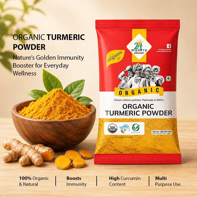 24 Mantra Organic Turmeric Powder | 100% Certified Organic Haldi Powder | Natural & Pure | No Artificial Additives | Chemical-Free Spice