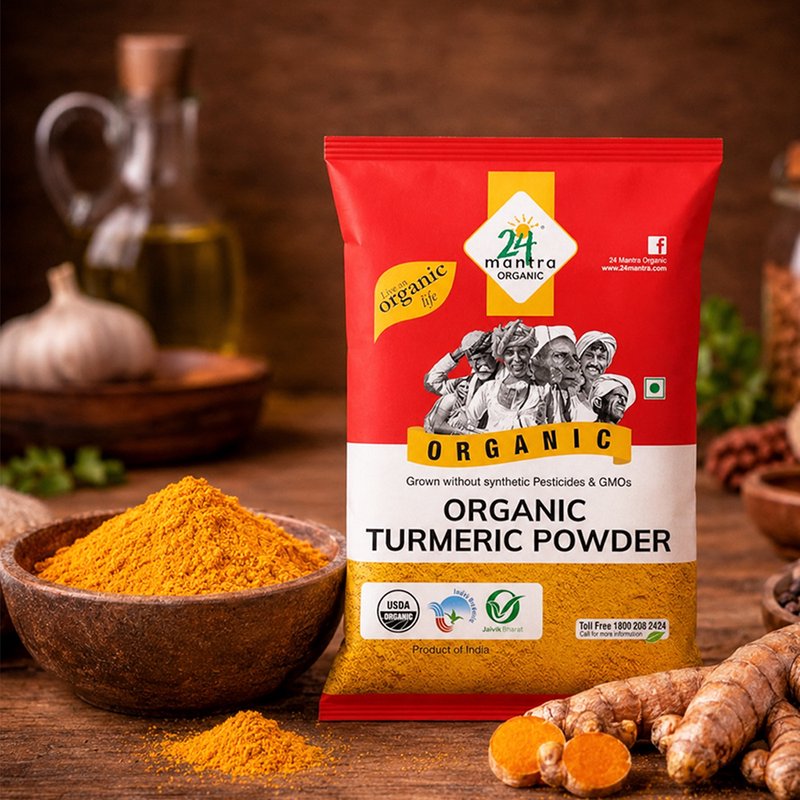 24 Mantra Organic Turmeric Powder | 100% Certified Organic Haldi Powder | Natural & Pure | No Artificial Additives | Chemical-Free Spice