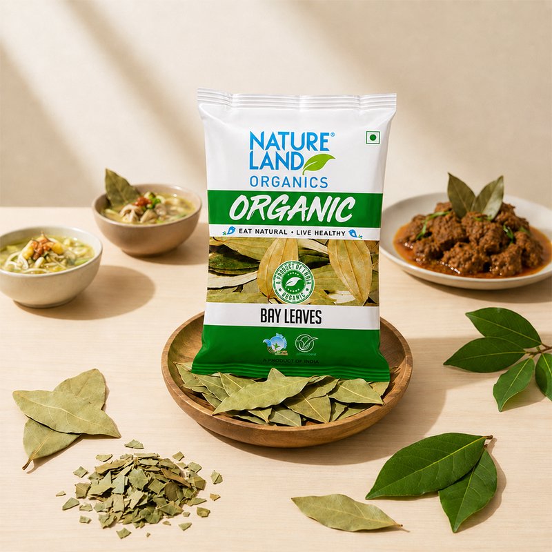 Natureland Organics Bay Leaves 50g | 100% Organic Tej Patta | Aromatic Whole Bay Leaves for Biryani, Pulao, Curries, Soups & Indian Cooking