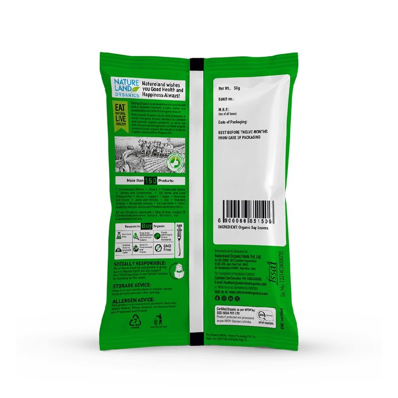 Natureland Organics Bay Leaves 50g | 100% Organic Tej Patta | Aromatic Whole Bay Leaves for Biryani, Pulao, Curries, Soups & Indian Cooking thumbnail 2