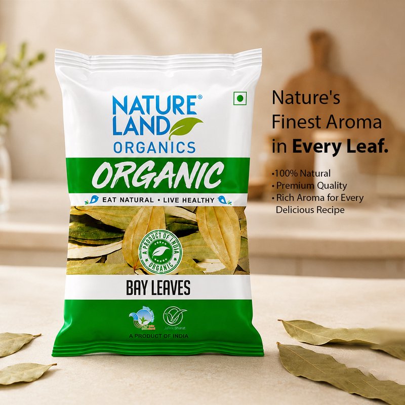 Natureland Organics Bay Leaves 50g | 100% Organic Tej Patta | Aromatic Whole Bay Leaves for Biryani, Pulao, Curries, Soups & Indian Cooking