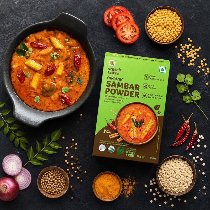 Organic Tattva Sambar Powder | Authentic South Indian Sambar Masala | Premium Spice Blend | Traditional Sambar Mix