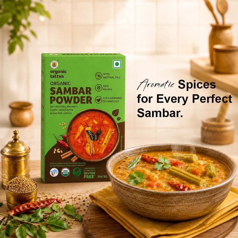 Organic Tattva Sambar Powder | Authentic South Indian Sambar Masala | Premium Spice Blend | Traditional Sambar Mix