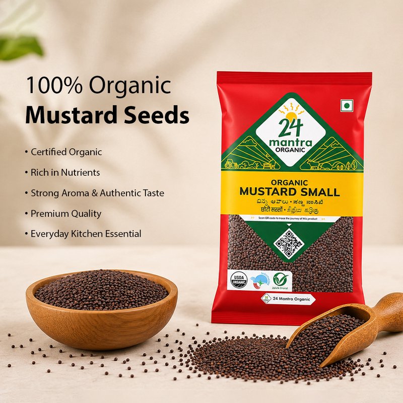 24 Mantra Organic Mustard Seeds (Small Rai) 100g | Whole Black Mustard | Organic Spice