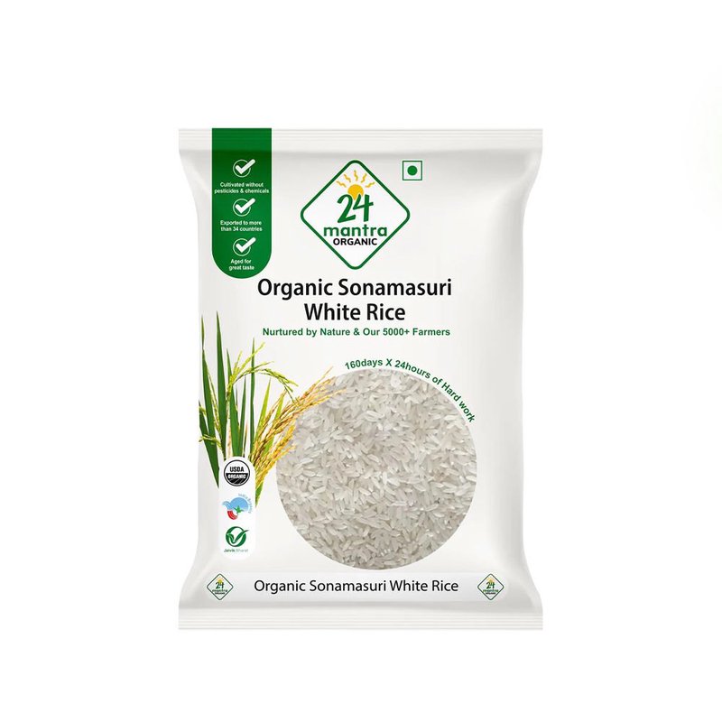 24 Mantra Organic Sona Masuri White Rice | 100% Certified Organic | Premium Quality Rice | Lightweight & Aromatic | Chemical-Free