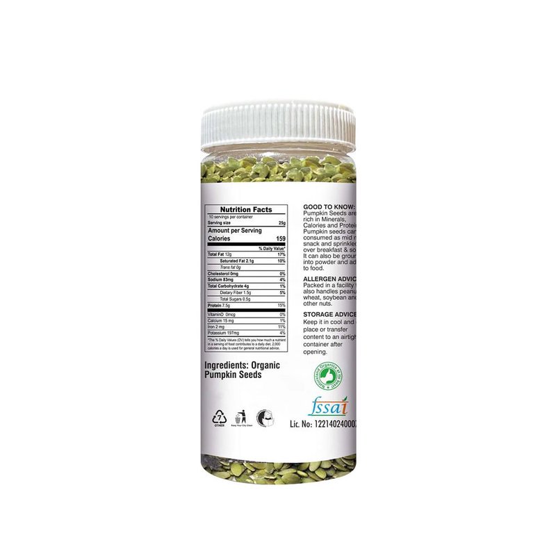 Natureland Organics Raw Pumpkin Seeds 250g | 100% Organic Pepitas | Protein, Magnesium & Zinc Rich Superfood for Snacking, Salads & Baking thumbnail 2