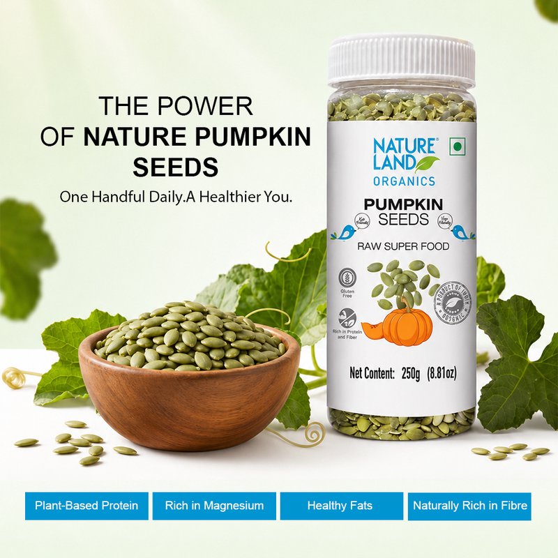 Natureland Organics Raw Pumpkin Seeds 250g | 100% Organic Pepitas | Protein, Magnesium & Zinc Rich Superfood for Snacking, Salads & Baking