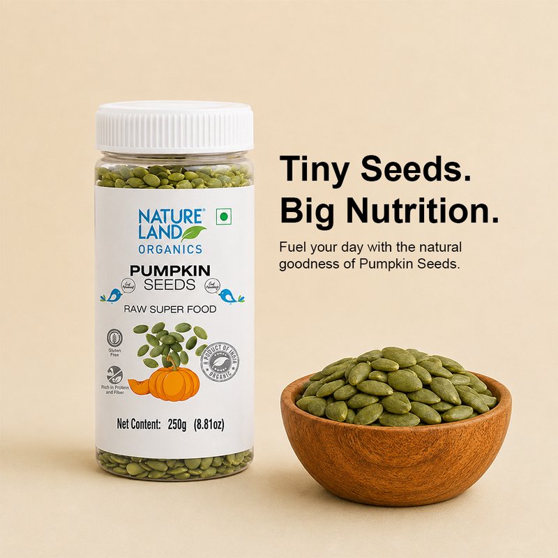 Natureland Organics Raw Pumpkin Seeds 250g | 100% Organic Pepitas | Protein, Magnesium & Zinc Rich Superfood for Snacking, Salads & Baking