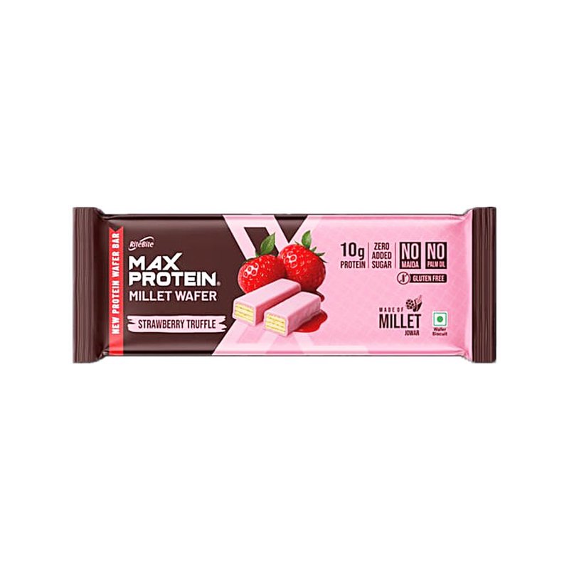 RiteBite Max Protein Strawberry Truffle Millet Wafer Bar | 10g Protein | Zero Added Sugar | No Maida | No Palm Oil | Crunchy Healthy Snack | 40g